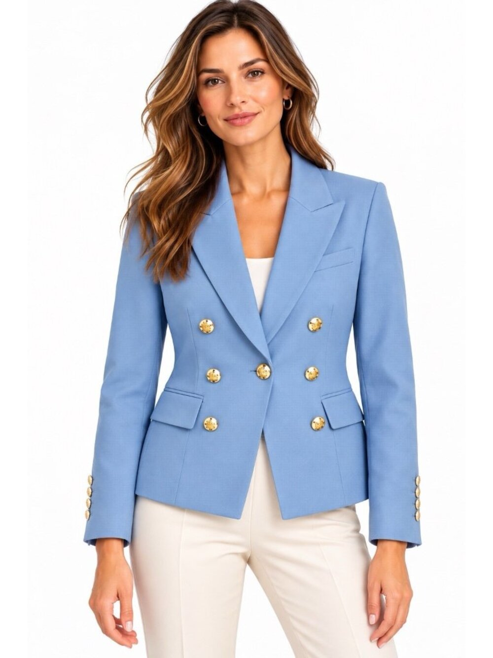 ANN TAYLOR modern blazer blue 12 gold button double breasted career office